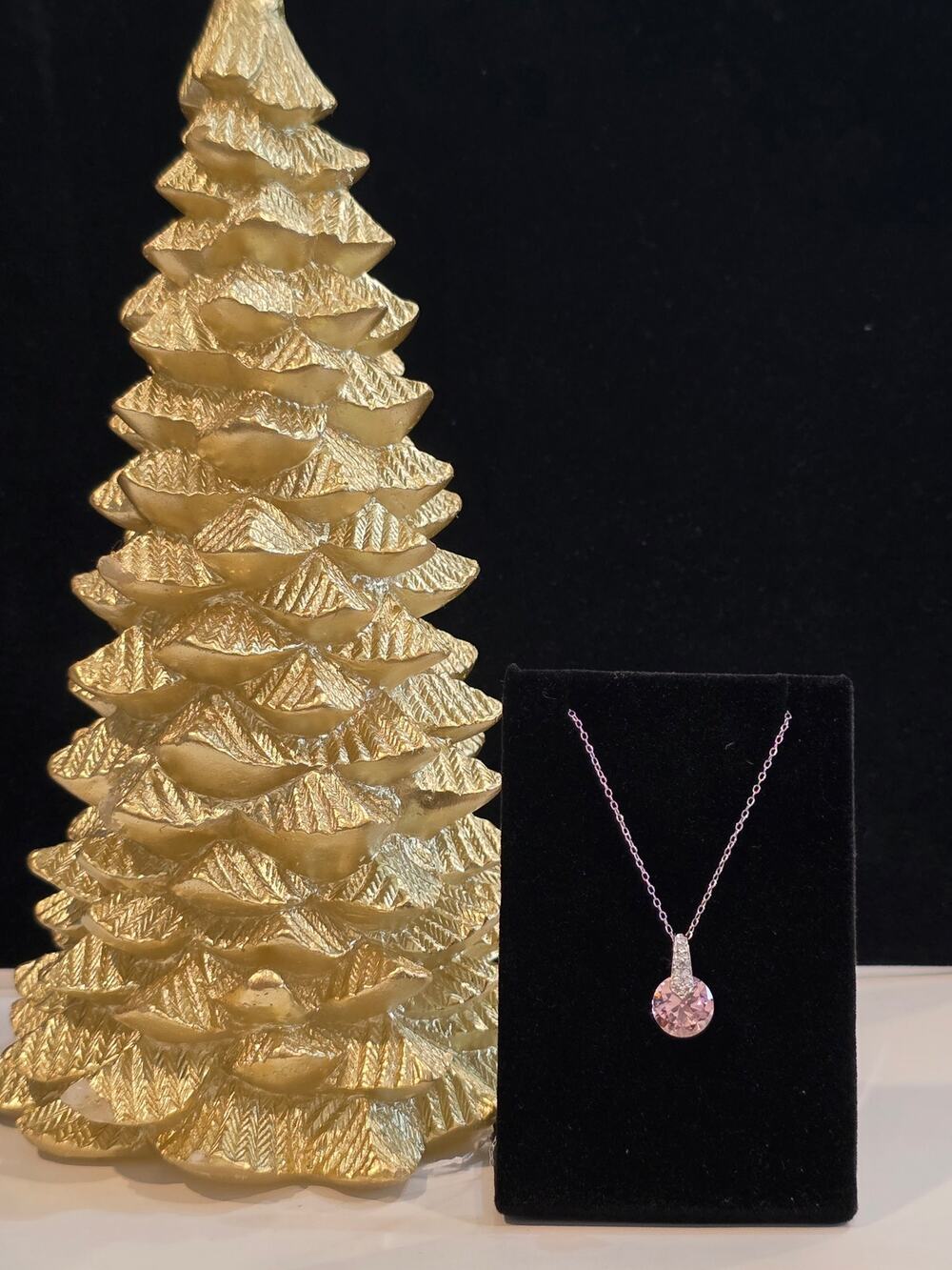 Large Pink CZ Pendant 925 chain